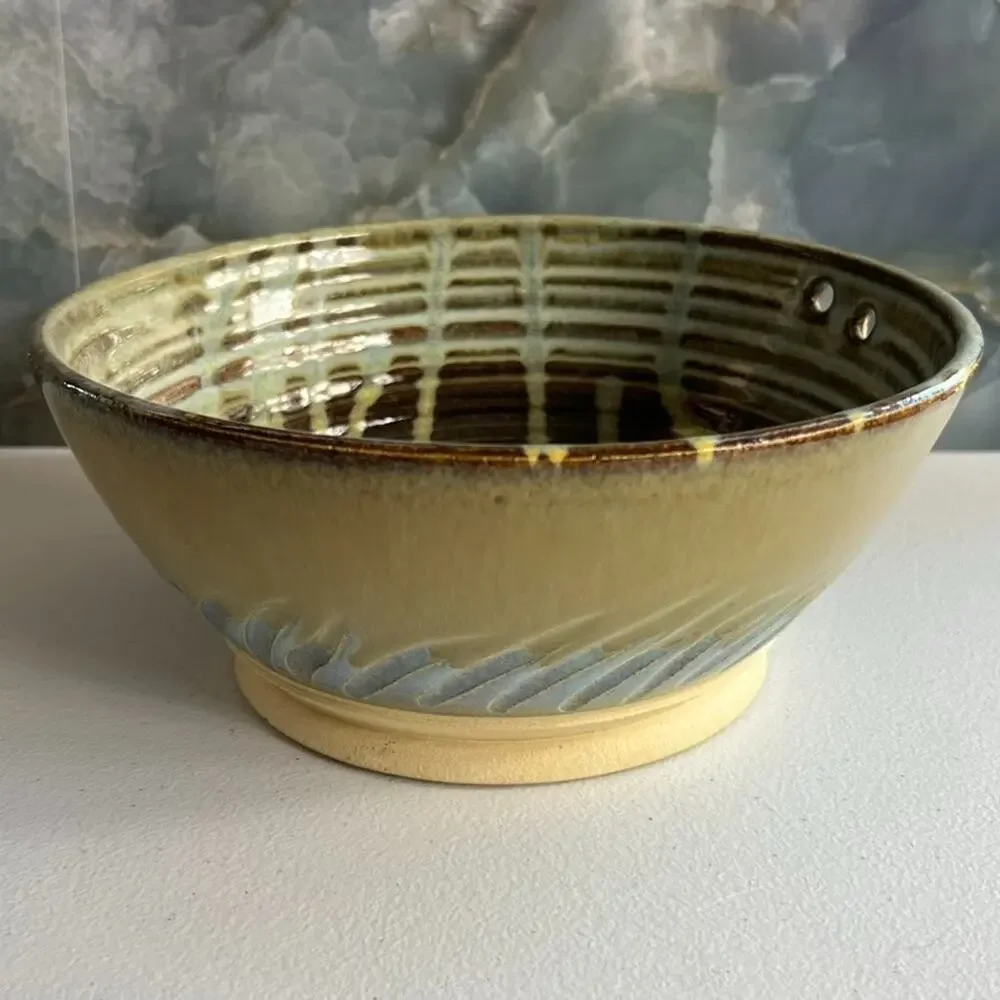 Art Studio CCW Noodle Bowl 8” Stoneware Pottery Coil Ombre Multicolor Handmade